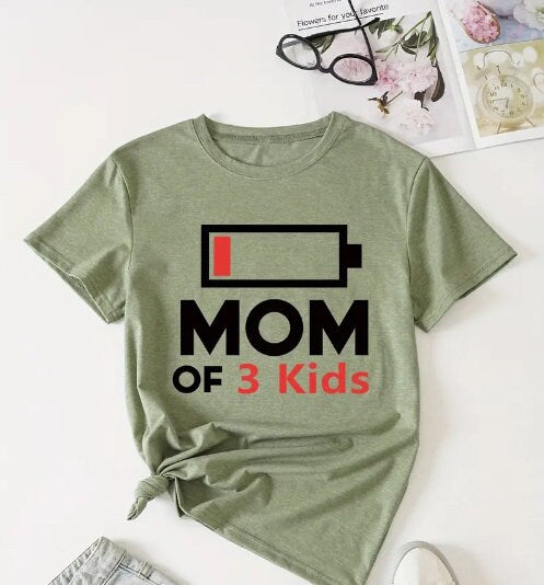Mom of 3 Low Battery Tee